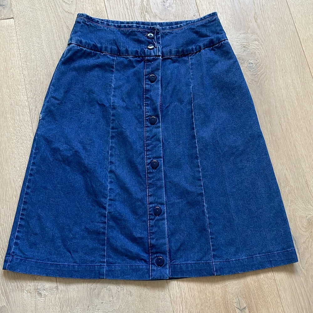 A.P.C. Denim Midi Skirt Button Down Front Classic Pockets. Size 36